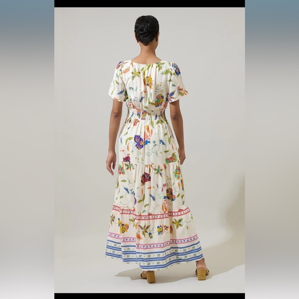SugarLips Miraflor Rony Smocked Maxi Dress Ivory Multi - Picture 3 of 6